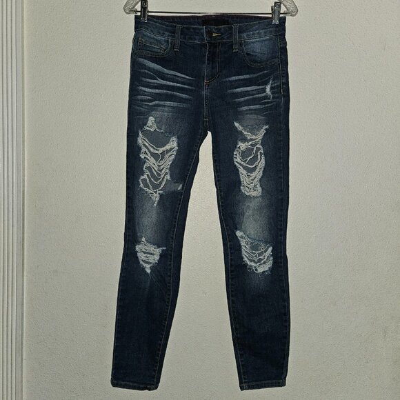 Cello Blue Jeans Distressed Destroyed Juniors Size 5 Skinny Leg - Picture 1 of 12